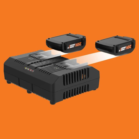 {PRODUCT_REFERENCE} Chargeur double rapide 20V 2X2Ah Worx Réf : WA3883 Désignation : Chargeur double rapide 20V 2X2Ah Worx 